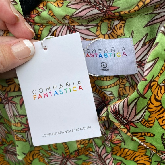 NWT-Size L-Compania Fantastica Green Palm Leaf Style of the Tiger Shirt Dress - Picture 12 of 13